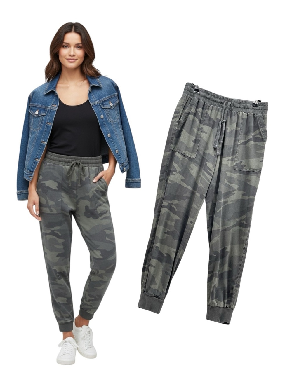 Splendid Green Camo Joggers Womens Small S 100% Rayon Drawstring Cargo Pockets